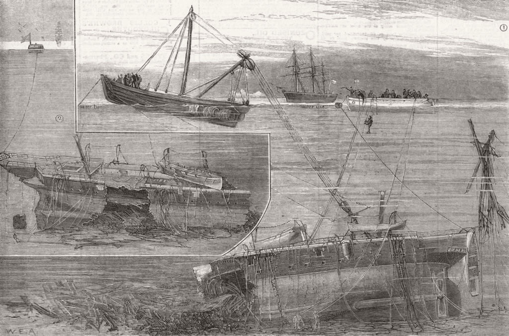 WATERSPORTS. Loss HMS Doterel-Diving ops, disaster 1881 old antique print
